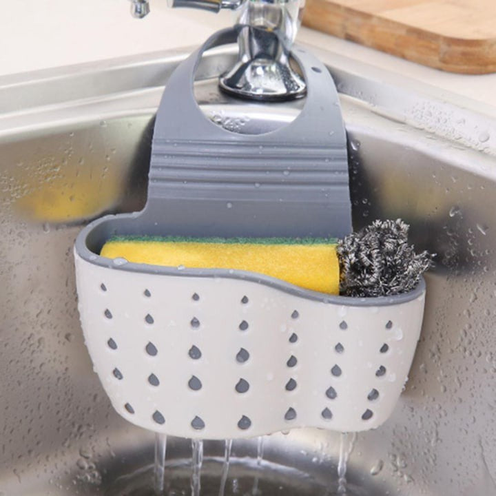 Suport Scurgere pentru Burete si Laveta de Vase Bucatarie, Flippy, Albastru, Curea Reglabila, Plastic Flexibil, 15x 5x
