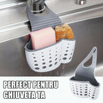 Suport Scurgere pentru Burete si Laveta de Vase Bucatarie, Flippy, Albastru, Curea Reglabila, Plastic Flexibil, 15x 5x