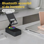 Suport Telefon cu Boxa Bluetooth, Flippy, Wireless, Rotativ 360°, Pliabil, 5 W, Acumulator 1500 mAh, USB Type-C, 12,2 x