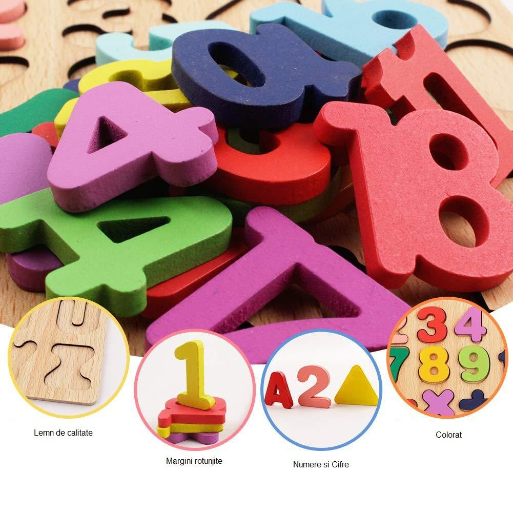 Tabla Montessori, Flippy, din Lemn, Educatie Timpurie Cifre, 25 Piese Lemn, +18 Luni, 20 x 20 cm, Vopsea pe Baza de