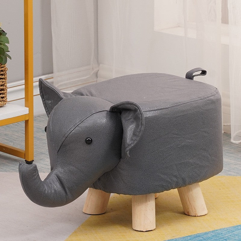 Taburet pentru Copii, Flippy, Scaun Tip Taburet, Model Elefant, din Lemn Masiv, Scaun pentru Copii, 30 x 25 x 25 cm,
