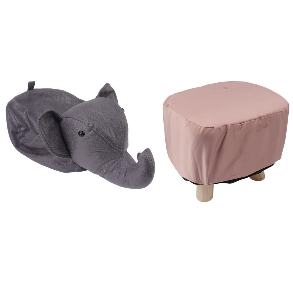 Taburet pentru Copii, Flippy, Scaun Tip Taburet, Model Elefant, din Lemn Masiv, Scaun pentru Copii, 30 x 25 x 25 cm,