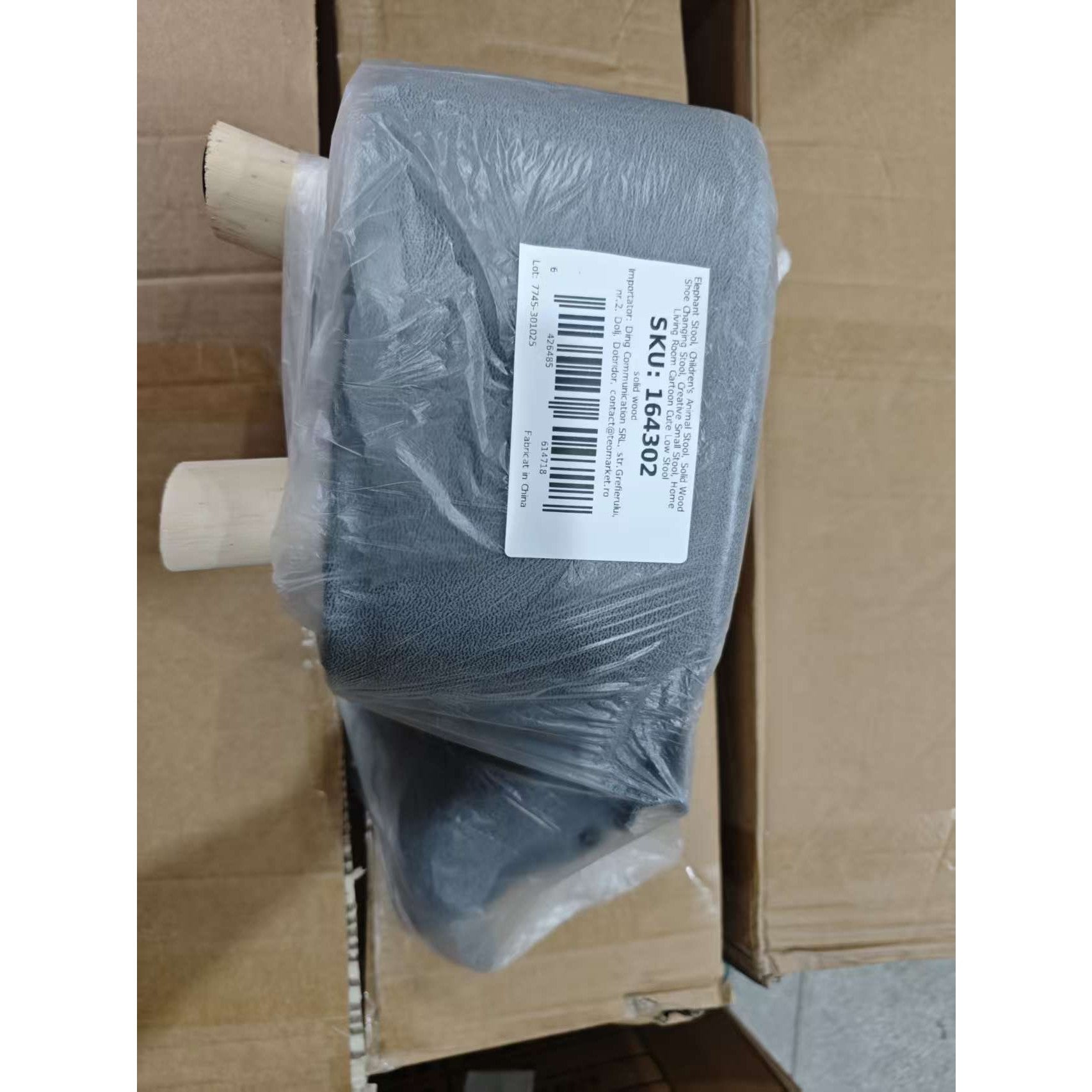 Taburet pentru Copii, Flippy, Scaun Tip Taburet, Model Elefant, din Lemn Masiv, Scaun pentru Copii, 30 x 25 x 25 cm,