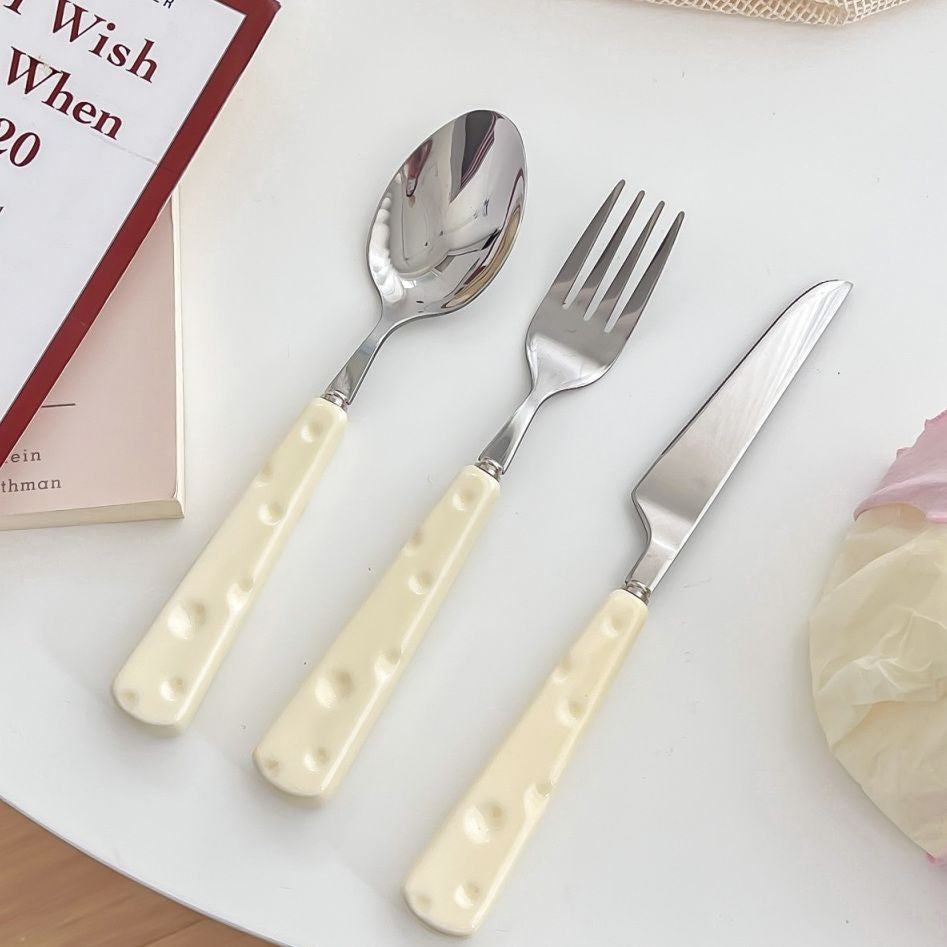 Tacamuri pentru Copii, Flippy, Set 3 Piese, Tacamuri pentru Dejun, Lingura Furculita Cutit, Stil Italian, Manere forma