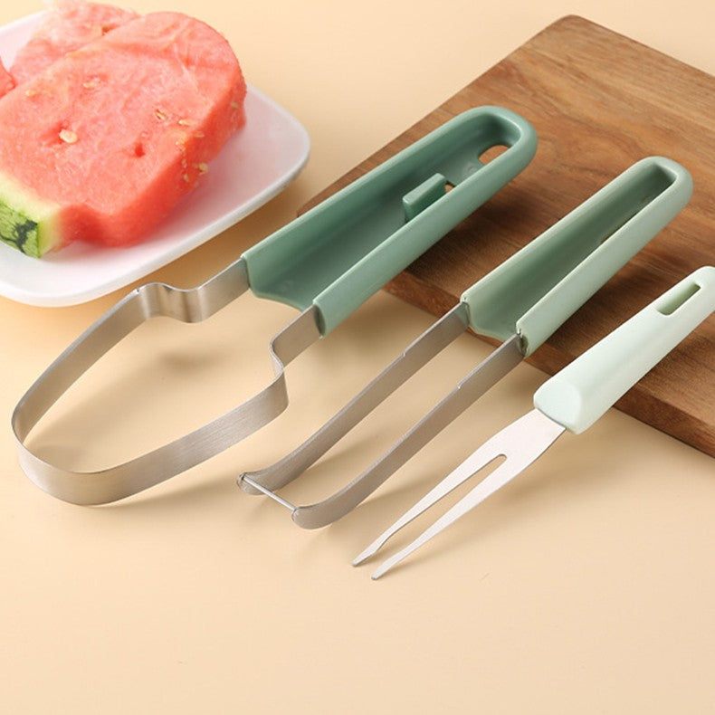 Taietor Decojitor pentru Pepene, Flippy, pentru Legume si Fructe, Multifunctional, Set din 3 Parti, Otel Inoxidabil si