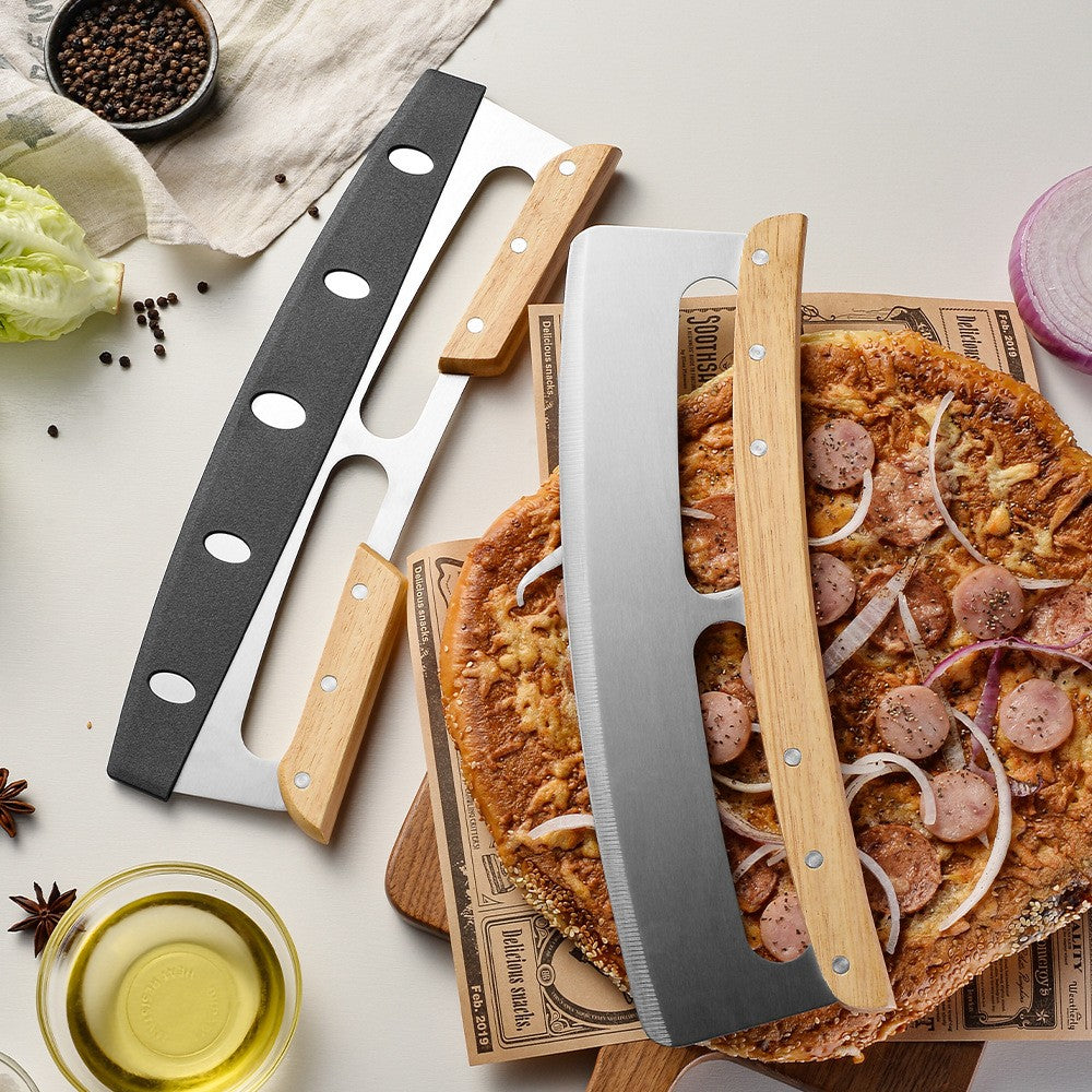 Taietor Feliator de Pizza, Flippy, din Otel Inoxidabil, cu Capac, Maner din Lemn, Antialunecare, Lama Neteda si