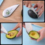 Taietor special pentru avocado Flippy, 3 in 1, forma curbata, zimti pentru apucare si taiere, din otel inoxidabil, 15 x