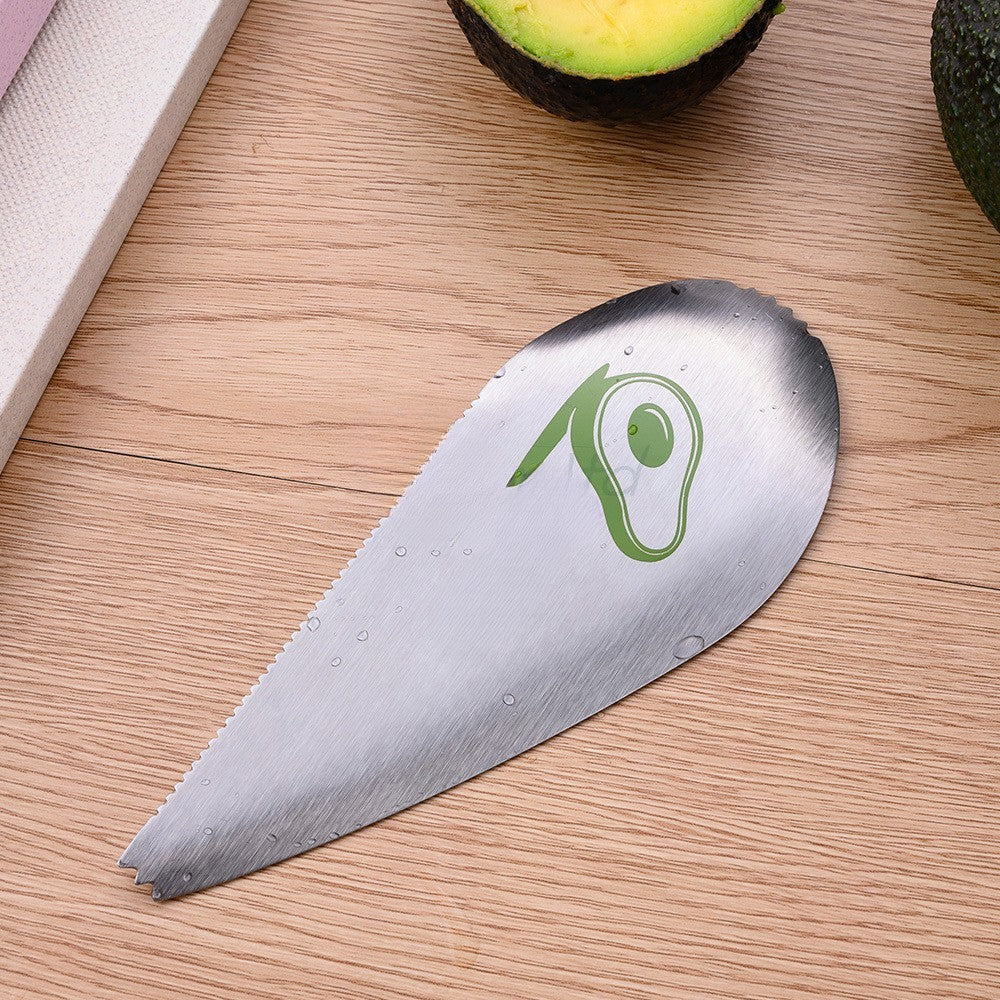 Taietor special pentru avocado Flippy, 3 in 1, forma curbata, zimti pentru apucare si taiere, din otel inoxidabil, 15 x