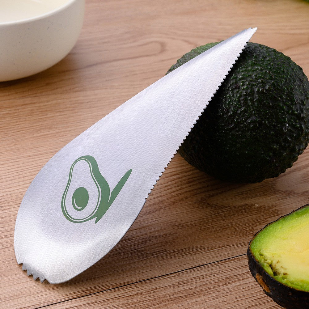 Taietor special pentru avocado Flippy, 3 in 1, forma curbata, zimti pentru apucare si taiere, din otel inoxidabil, 15 x