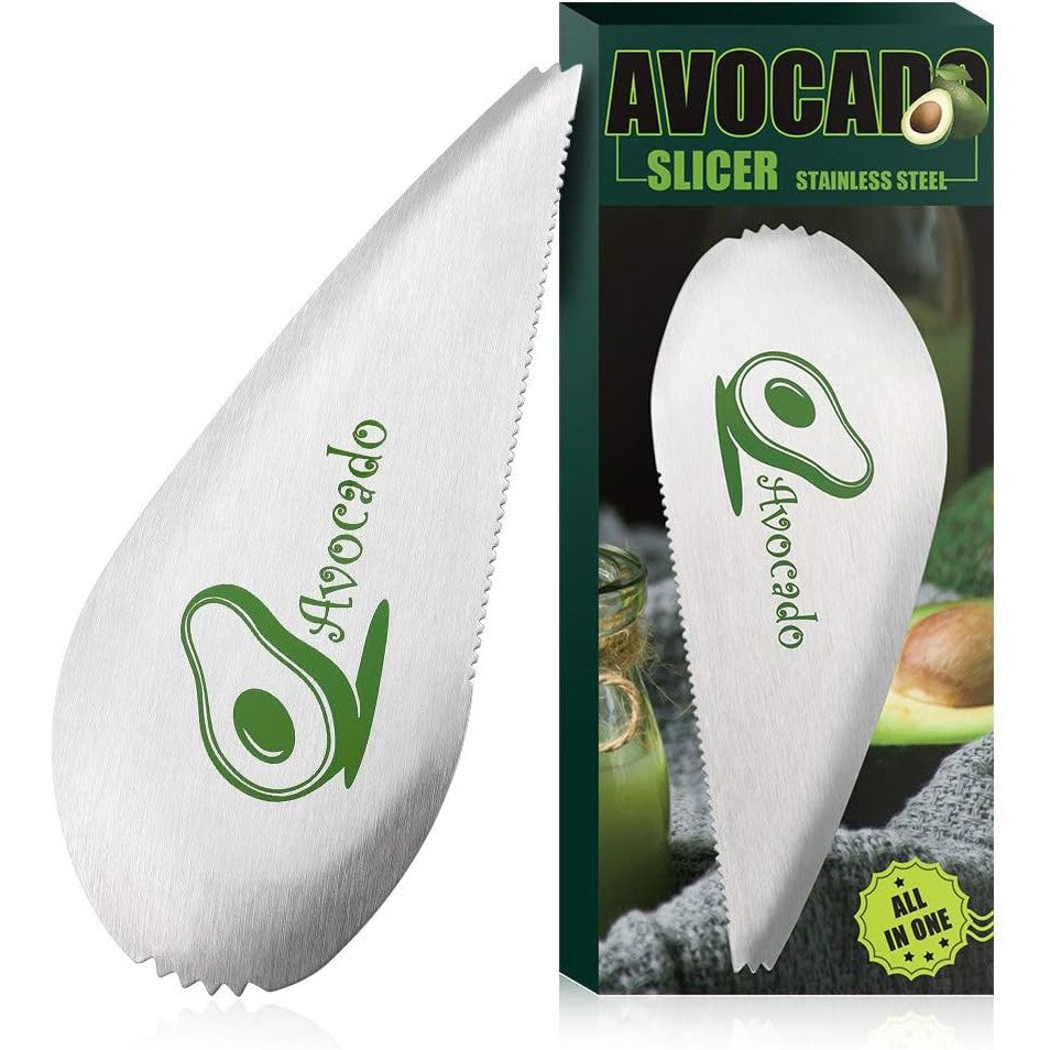 Taietor special pentru avocado Flippy, 3 in 1, forma curbata, zimti pentru apucare si taiere, din otel inoxidabil, 15 x