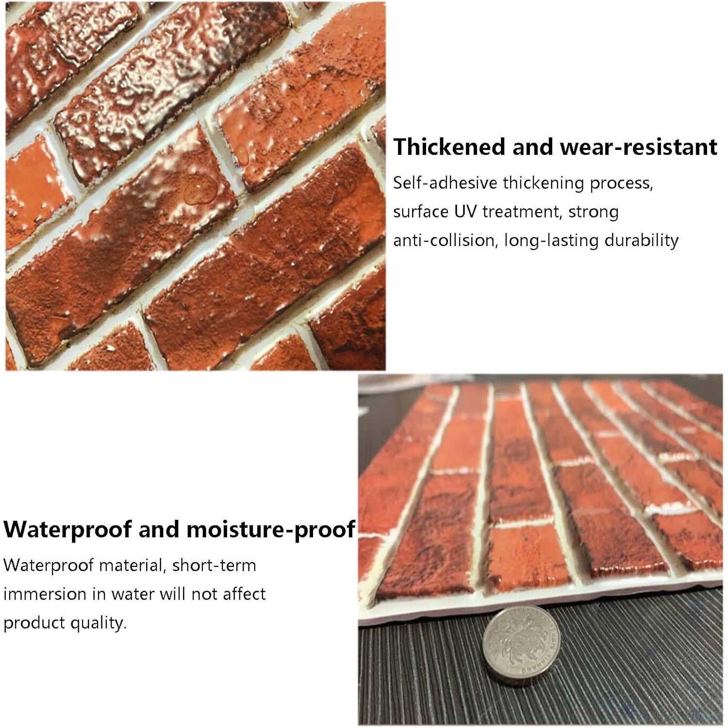 10 x Placi Tapet Autocolant 3D cu Imitatie de Caramida, pentru Perete Bucatarie Sufragerie, Usor de Curatat, Rezistent