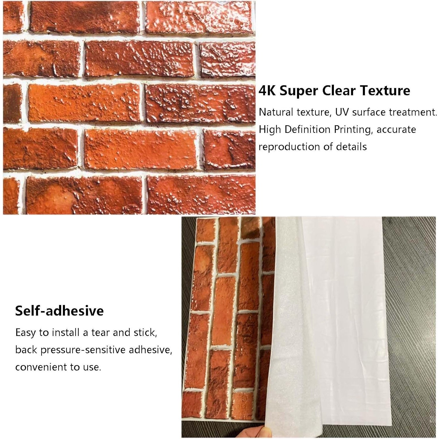 10 x Placi Tapet Autocolant 3D cu Imitatie de Caramida, pentru Perete Bucatarie Sufragerie, Usor de Curatat, Rezistent