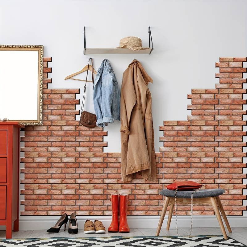 Set 10 x Placi Tapet Autocolant 3D cu Imitatie de Caramida, pentru Perete Bucatarie Sufragerie, Usor de Curatat,