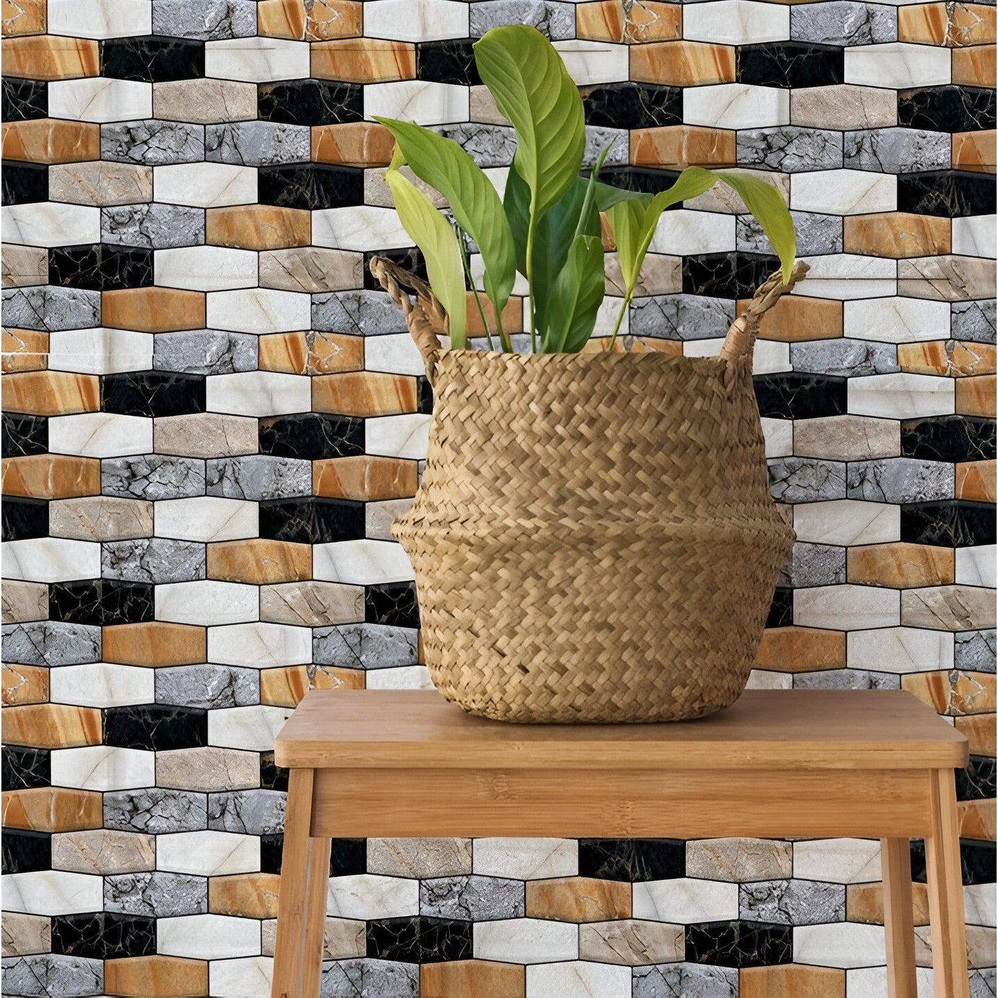 Set 10 x Placi Tapet Autocolant 3D cu Imitatie de Marmura Asimetrica, pentru Perete Bucatarie Sufragerie, Usor de