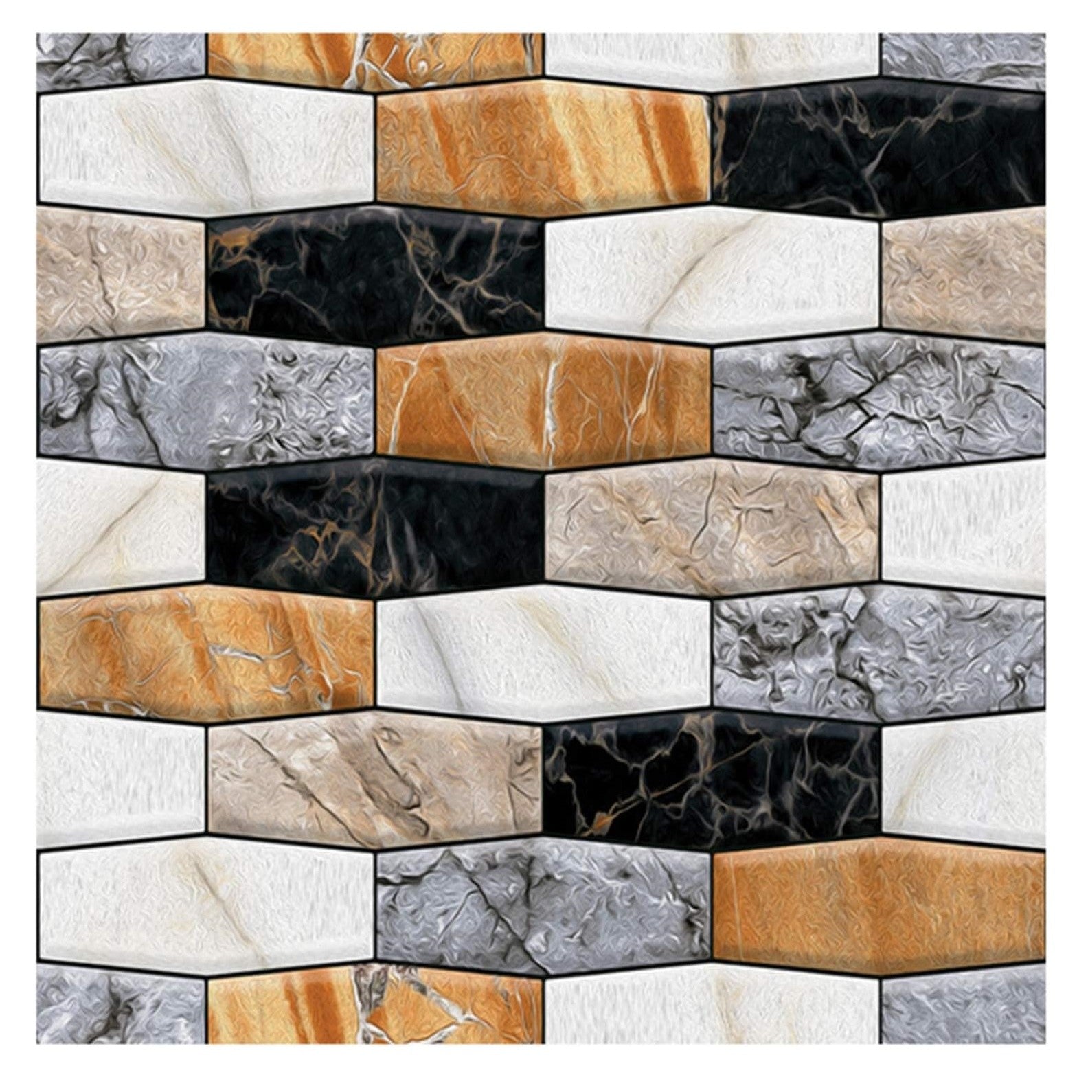 Set 10 x Placi Tapet Autocolant 3D cu Imitatie de Marmura Asimetrica, pentru Perete Bucatarie Sufragerie, Usor de