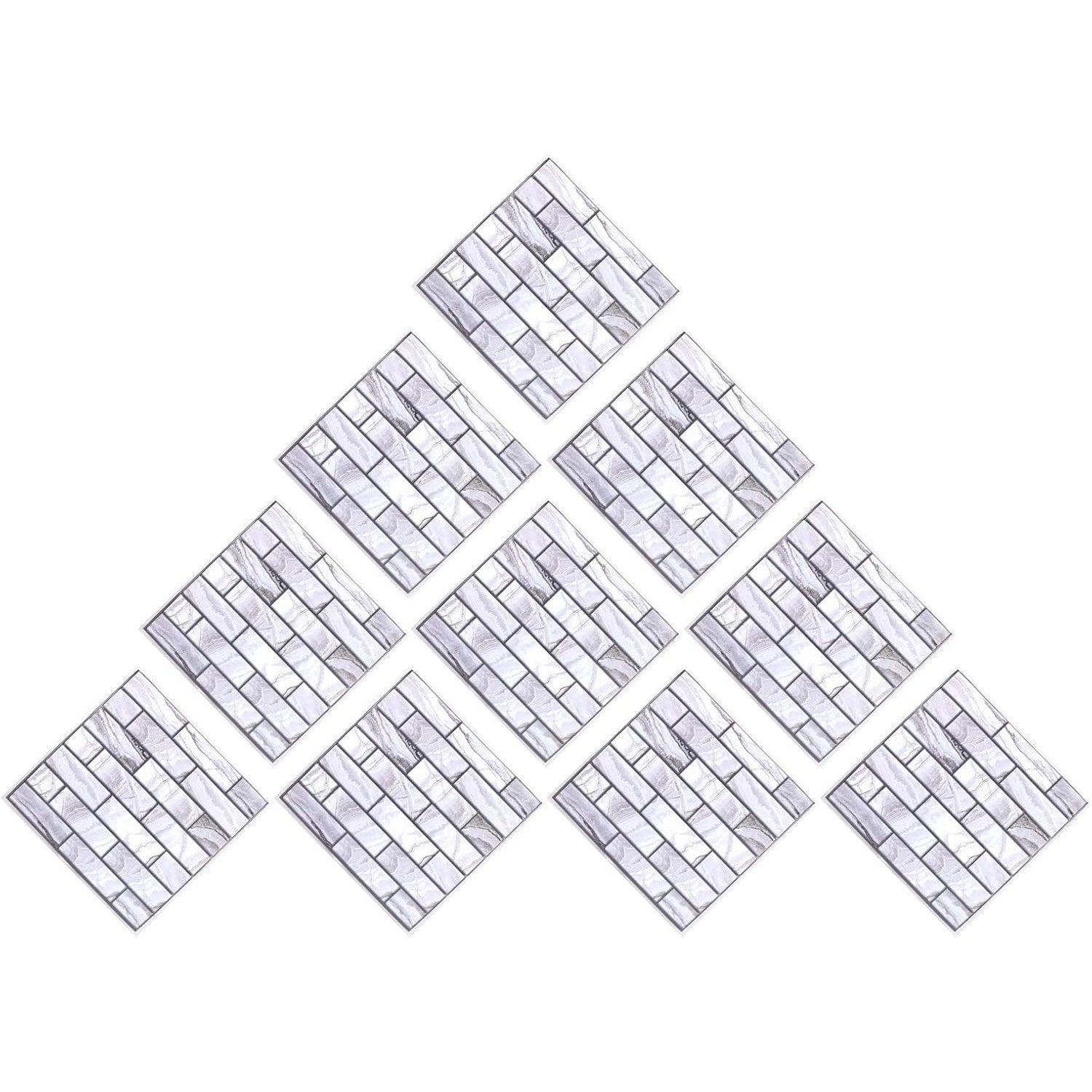 10 x Placi Tapet Autocolant 3D cu Imitatie de Marmura Dreptunghiulara, pentru Perete Bucatarie Sufragerie, Usor de