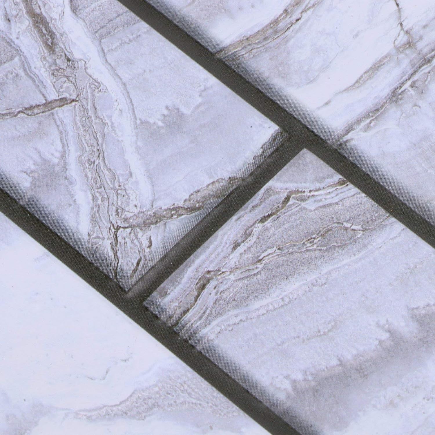10 x Placi Tapet Autocolant 3D cu Imitatie de Marmura Dreptunghiulara, pentru Perete Bucatarie Sufragerie, Usor de