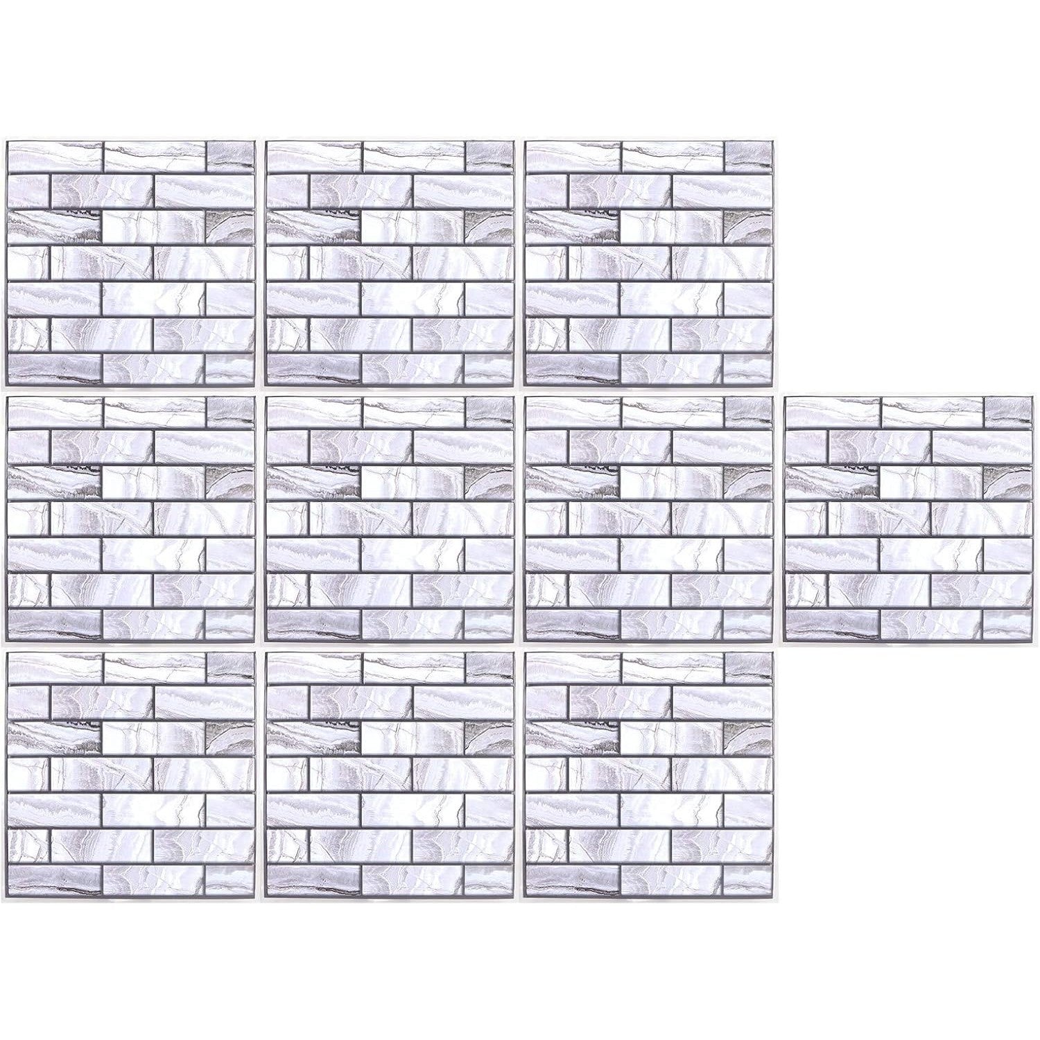 10 x Placi Tapet Autocolant 3D cu Imitatie de Marmura Dreptunghiulara, pentru Perete Bucatarie Sufragerie, Usor de