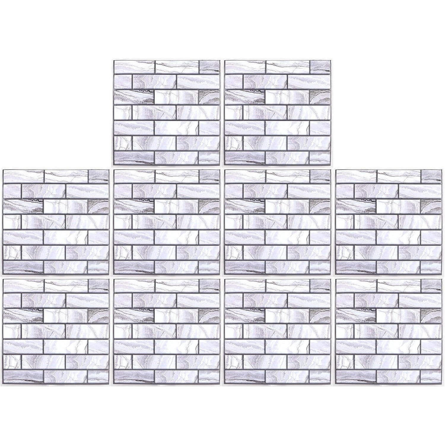 10 x Placi Tapet Autocolant 3D cu Imitatie de Marmura Dreptunghiulara, pentru Perete Bucatarie Sufragerie, Usor de