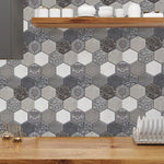 10 x Placi Tapet Autocolant 3D cu Imitatie de Marmura Hexagonala, pentru Perete Bucatarie Sufragerie, Usor de Curatat,