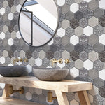 10 x Placi Tapet Autocolant 3D cu Imitatie de Marmura Hexagonala, pentru Perete Bucatarie Sufragerie, Usor de Curatat,
