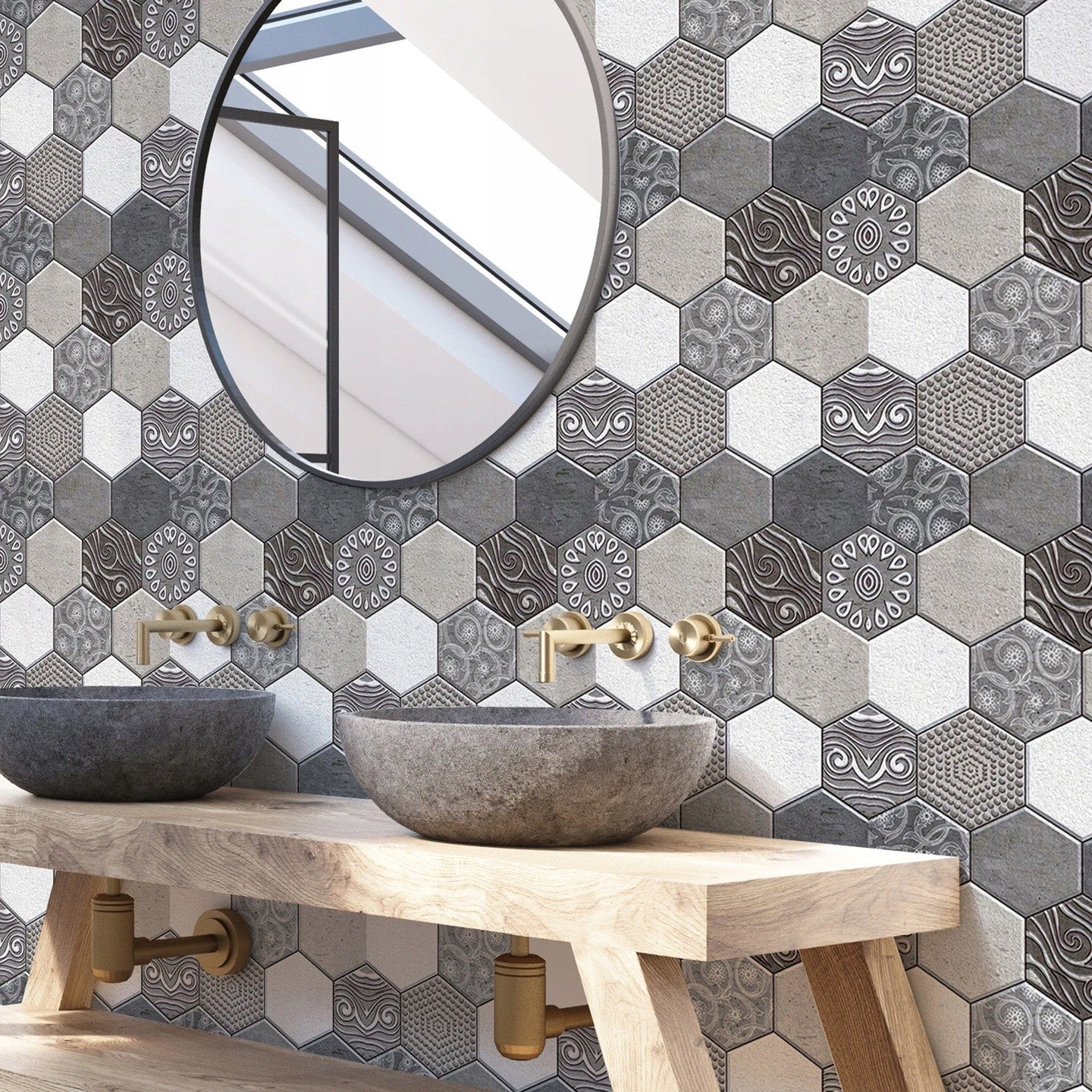 10 x Placi Tapet Autocolant 3D cu Imitatie de Marmura Hexagonala, pentru Perete Bucatarie Sufragerie, Usor de Curatat,