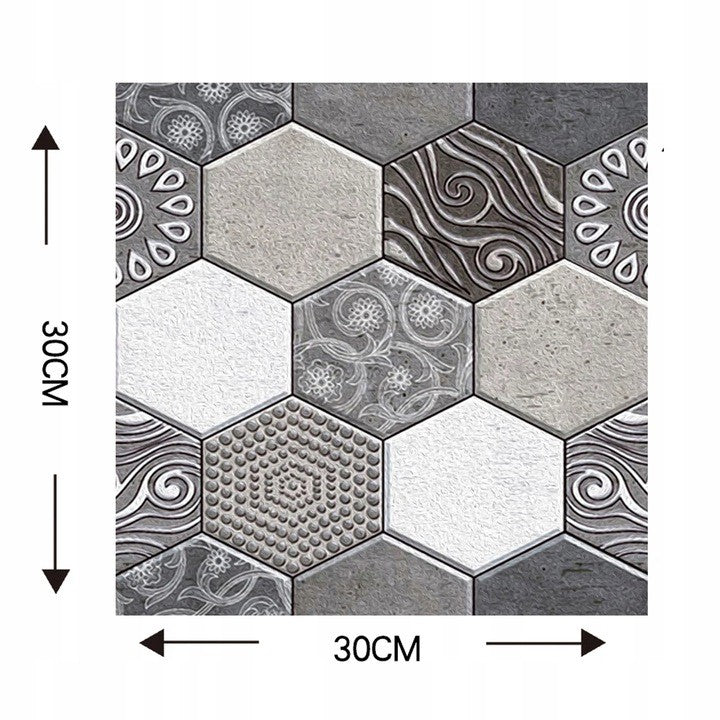 10 x Placi Tapet Autocolant 3D cu Imitatie de Marmura Hexagonala, pentru Perete Bucatarie Sufragerie, Usor de Curatat,