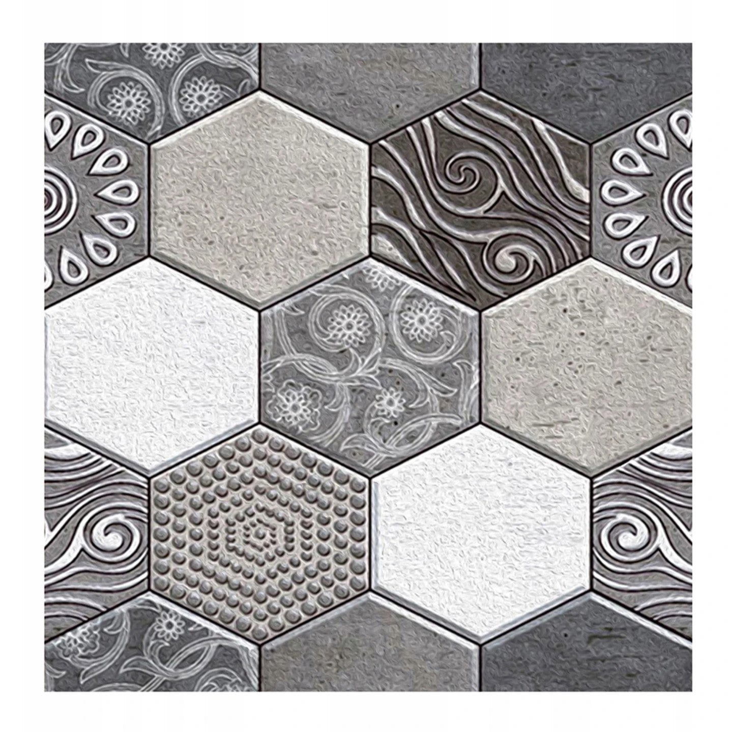 10 x Placi Tapet Autocolant 3D cu Imitatie de Marmura Hexagonala, pentru Perete Bucatarie Sufragerie, Usor de Curatat,