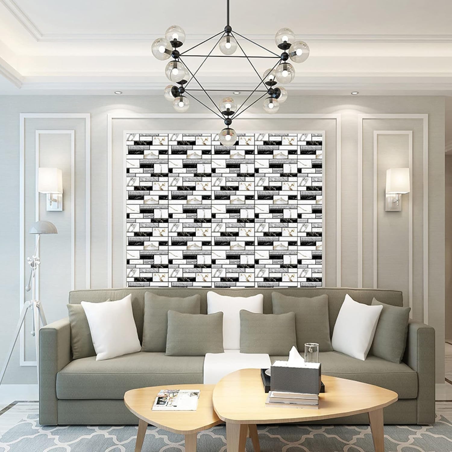 Set 10 x Placi Tapet Autocolant 3D cu Imitatie de Marmura, pentru Perete Bucatarie Sufragerie, Usor de Curatat,