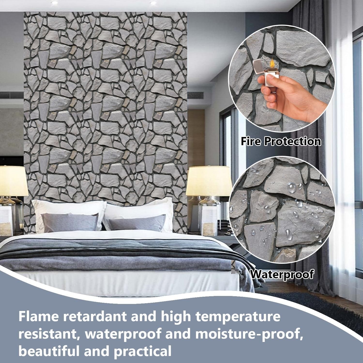 Set 10 x Placi Tapet Autocolant 3D cu Imitatie de Pietre, pentru Perete Bucatarie Sufragerie, Usor de Curatat,