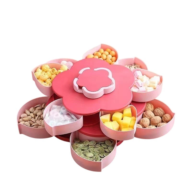 Tava pentru Servire, Flippy, pentru Fructe / Legume / Snackuri, cu Sertare, Deschidere Rotativa, pe 2 Straturi, in