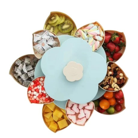 Tava pentru Servire, Flippy, pentru Fructe / Legume / Snackuri, cu Sertare, Deschidere Rotativa, pe 2 Straturi, in
