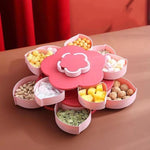 Tava pentru Servire, Flippy, pentru Fructe / Legume / Snackuri, cu Sertare, Deschidere Rotativa, pe 2 Straturi, in