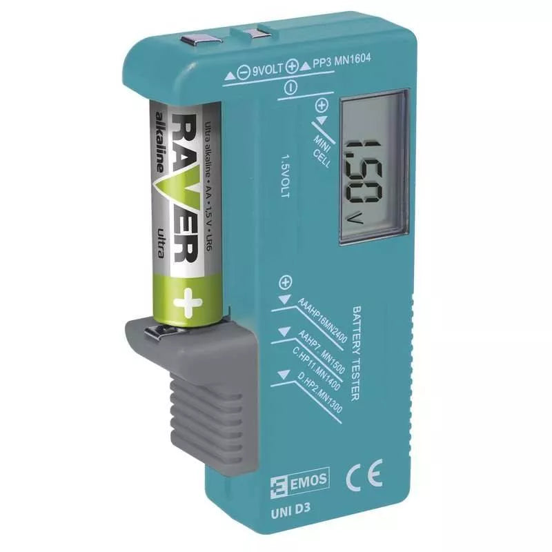 Tester baterii cu display digital AAA AA C D 9 V buton 1.5V VUNI D3 N0322 Emos