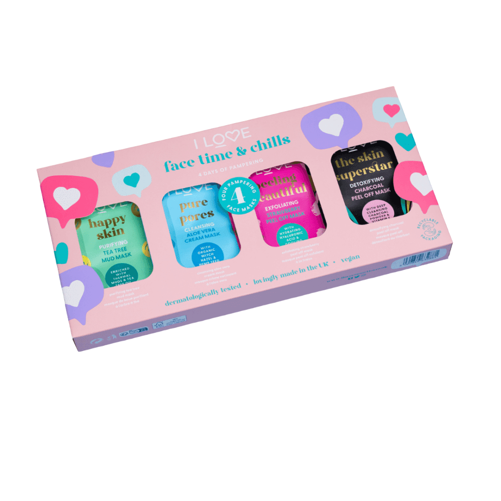 Time & Chills Set I Love: Beautiful Peeling, Peeling, Sheet Mask, For Face, 10 ml + Skin Superstar, Detoxifying, Sheet Mask, For Face, 10 ml + Happy Skin, Purifying, Sheet Mask, For Face, 10 ml + Pure Pores, Cleansing, Sheet Mask, For Face, 10 ml - Olmarkt