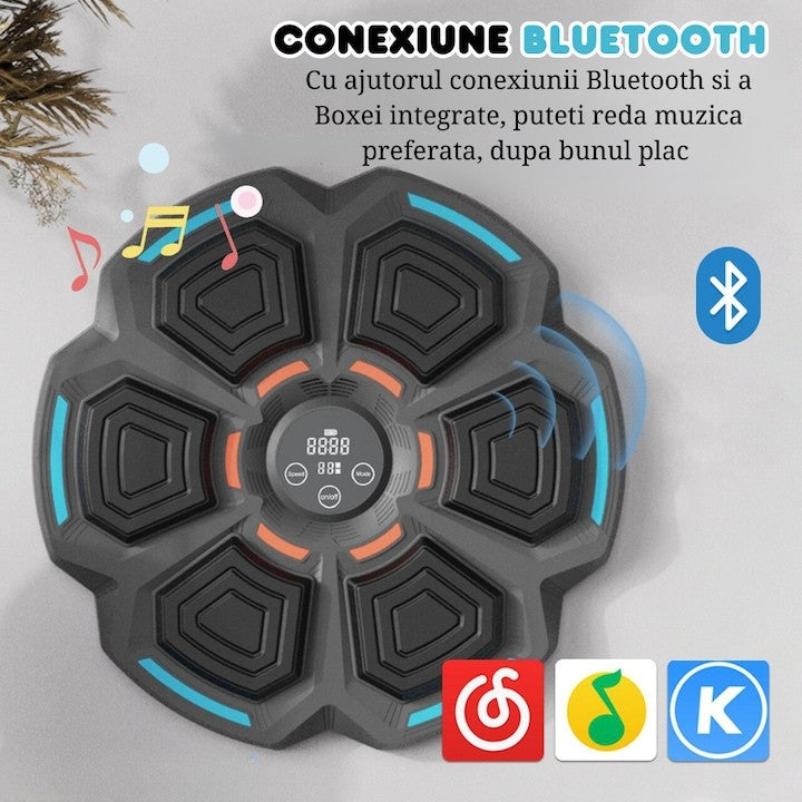 Tinta Lovituri Box Montabil pe Perete, Flippy, Negru, Difuzor, Bluetooth, Iluminare LED, 41.5 x 6.5 x 42 cm, Manusi