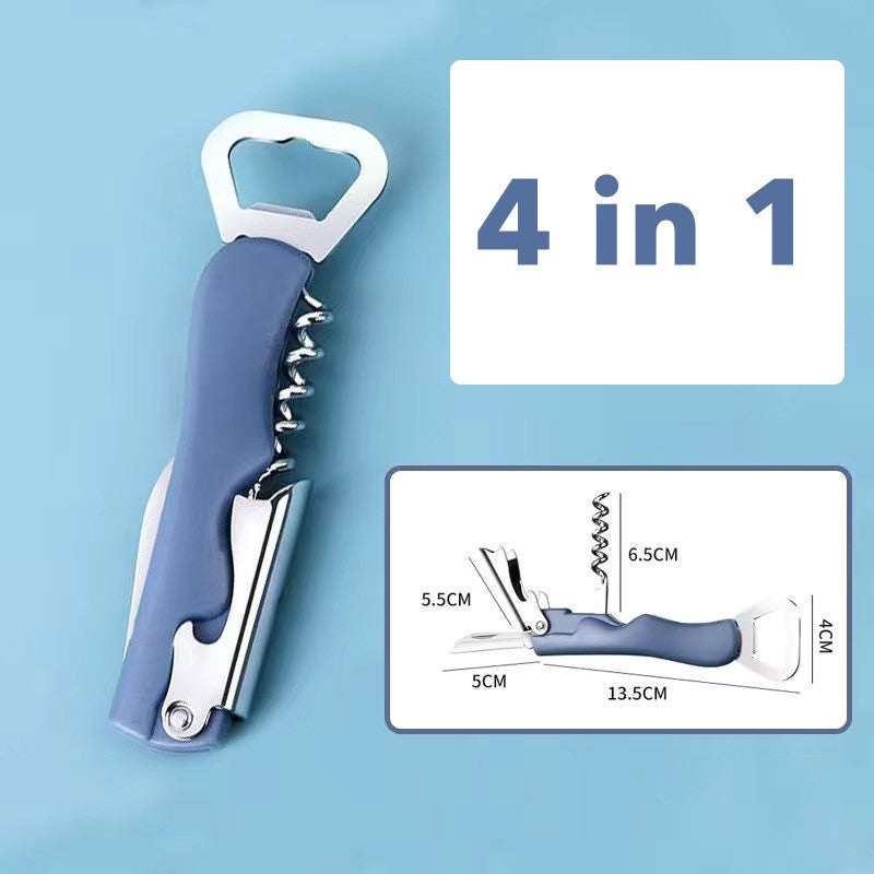 Tirbuson de Sticle 4 in 1, Flippy, Desfacator de Sticle Multifunctional, din Inox cu Maner Anti Alunecare, 13.5 x 4 cm