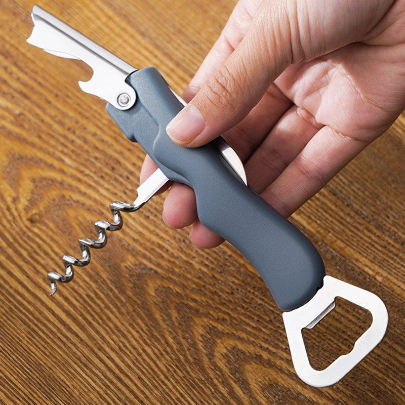 Tirbuson de Sticle 4 in 1, Flippy, Desfacator de Sticle Multifunctional, din Inox cu Maner Anti Alunecare, 13.5 x 4 cm