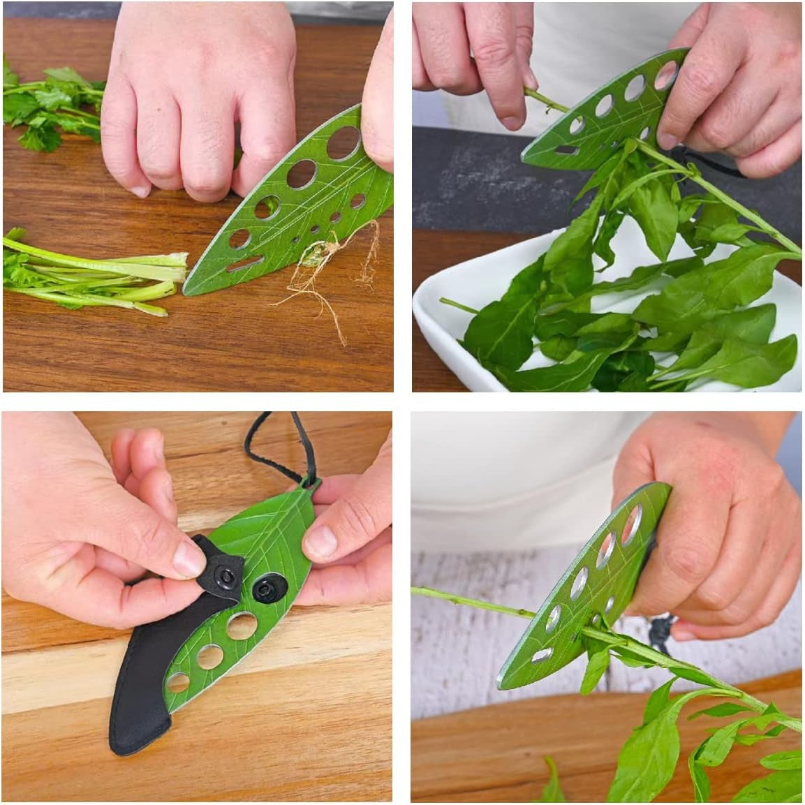 Tocator manual pentru ierburi Flippy, instrument de curatat frunze, tocator, margini ascutie, 9 gauri de diferite