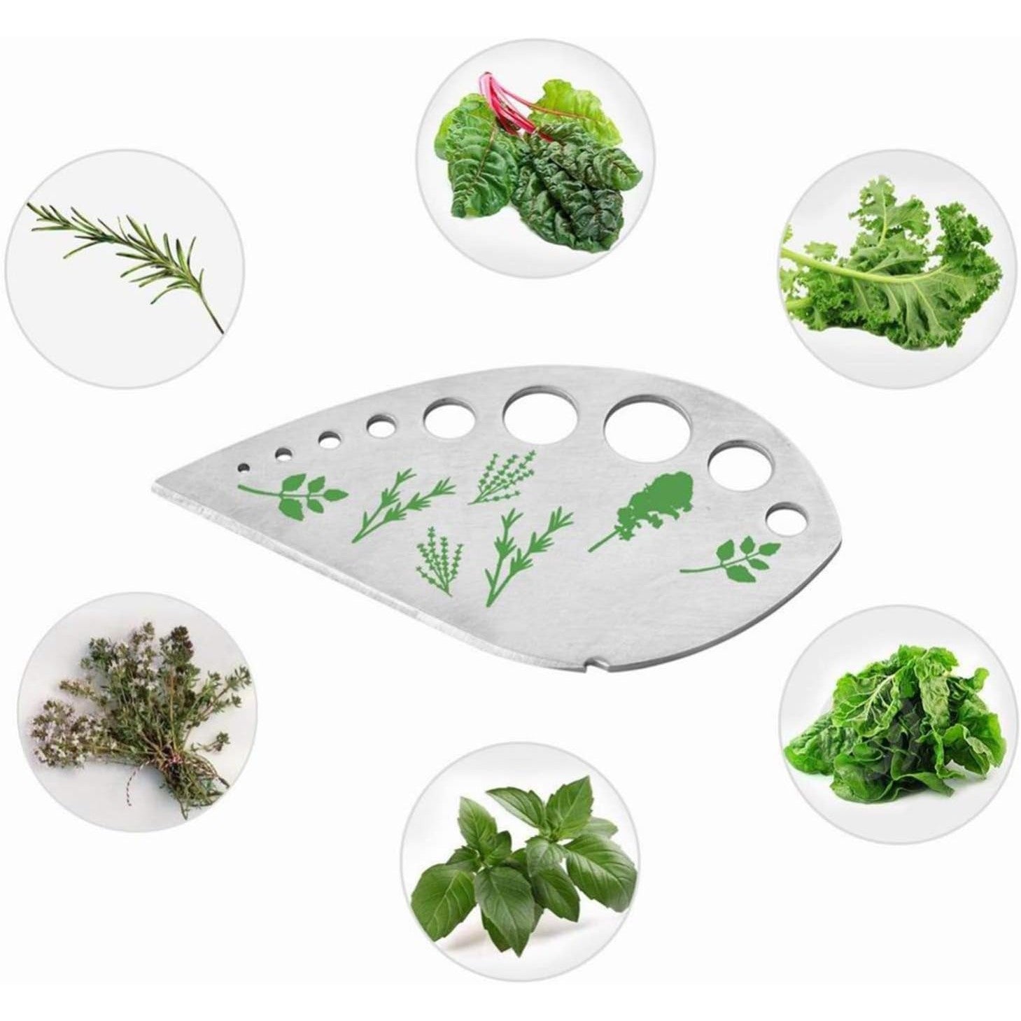 Tocator manual pentru ierburi Flippy, instrument de curatat frunze, margini ascutie, 9 gauri de diferite dimensiuni,
