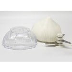 Tocator manual pentru usturoi, in forma de usturoi, cutite rezistente, utilizare prin apasare, material ABS si inox,