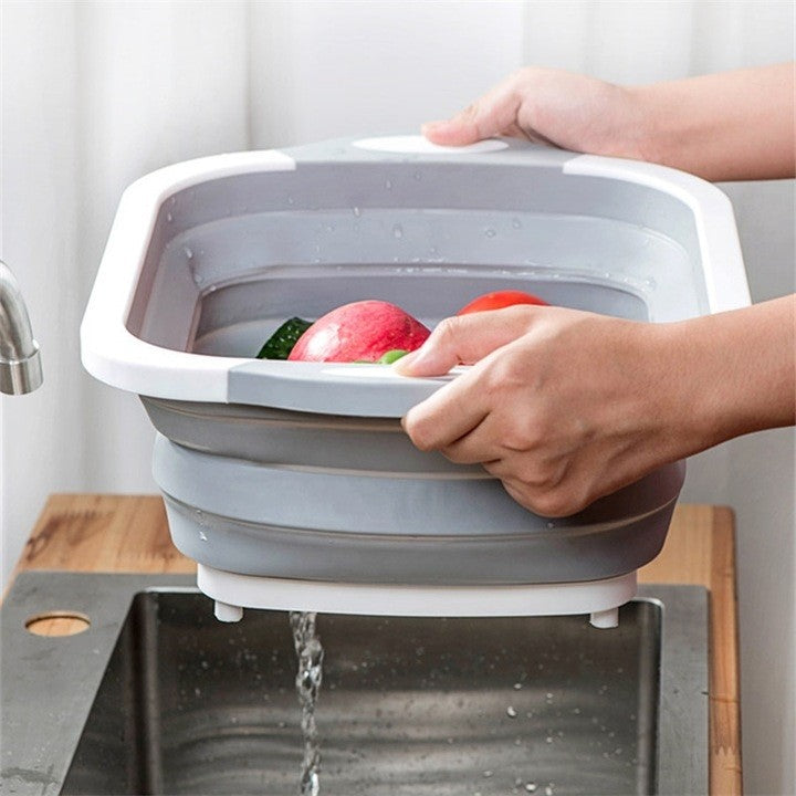 Tocator Multifunctional, Flippy, 2 in 1, cu Cos pentru Spalat si Scurgere Alimente, 480 g, Pliabila, Gri
