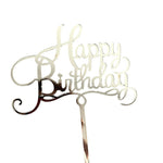 Decoratiune Topper pentru Tort, Flippy, Model Happy Birthday, Tematica Aniversare, 10 cm, Argintiu