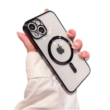 Husa MagSafe pentru Apple iPhone 12, Full Cover, Protectie camera, Margini colorate Electroplating, Magnetica,