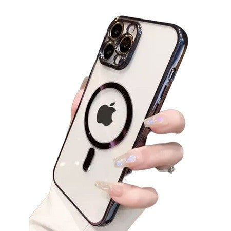 Husa MagSafe pentru Apple iPhone 13 Pro, Full Cover, Protectie camera, Margini colorate Electroplating, Magnetica,