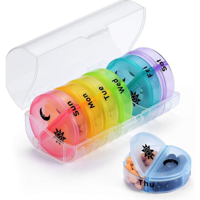 Cutie Depozitare Medicamente, Flippy, 7 Zile, 14 Compartimente, Cutie Suport, Recipiente Detasabile, Portabila,