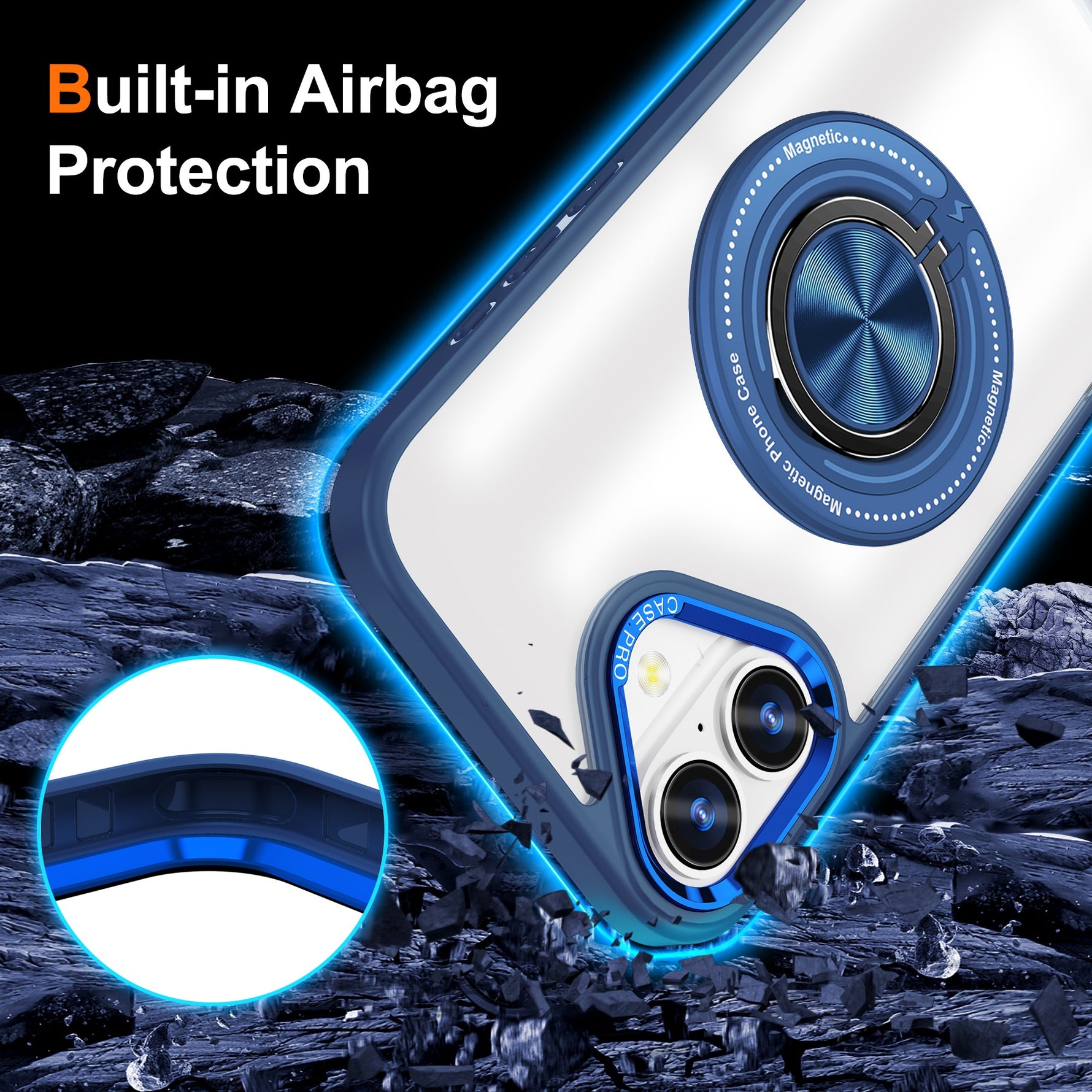 Husa de Protectie TPU, Flippy, pentru iPhone 16, cu Incarcare Wireless, Tehnologie Magsafe, Inel Magnetic Rotativ cu