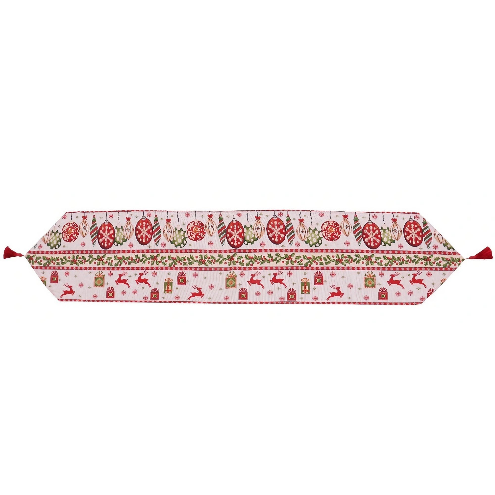 Traversa de Masa pentru Craciun, Flippy, Napron, din Material Tricotat cu Tesatura Groasa, Model Globuri, Reni si