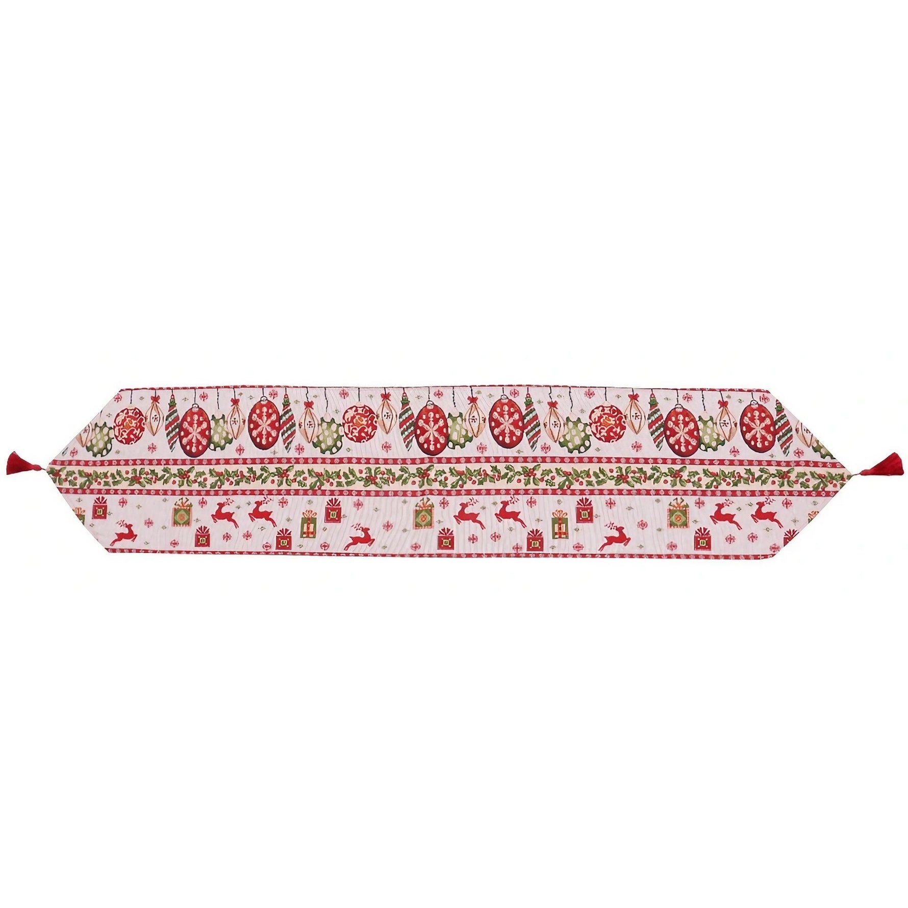 Traversa de Masa pentru Craciun, Flippy, Napron, din Material Tricotat cu Tesatura Groasa, Model Globuri, Reni si