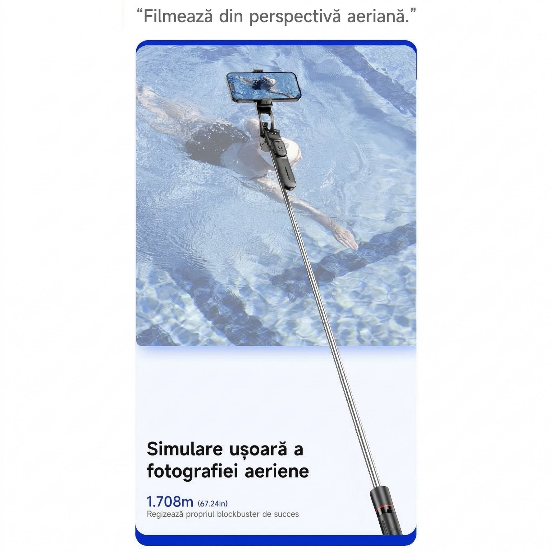 Selfie Stick Pentru Telefon, Flippy, Trepied Aluminiu Extensibil, Telecomanda Bluetooth Reincarcabila, Pentru
